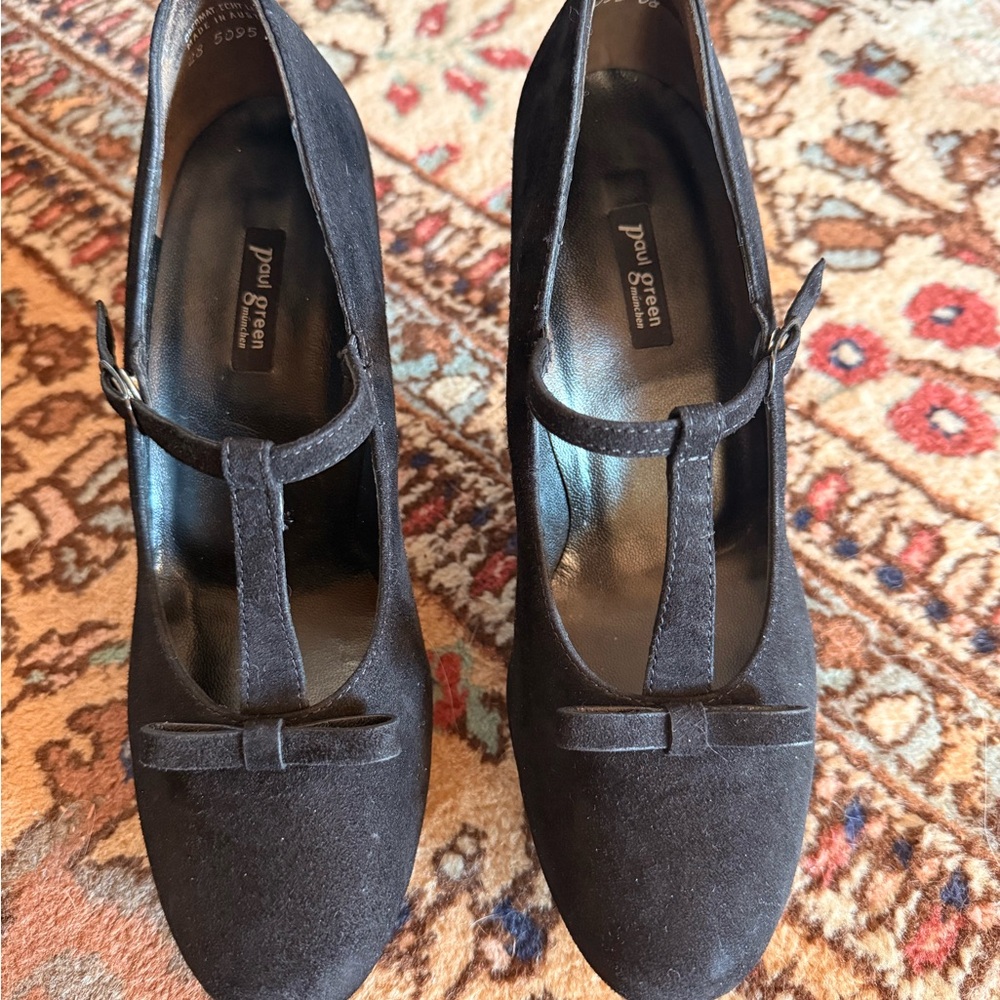Paul Green Black Suede Women's T-Strap Heels - Picture 4 of 7